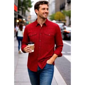 The Kooples Mens Black and Red Houndstooth Shirt Snaps S